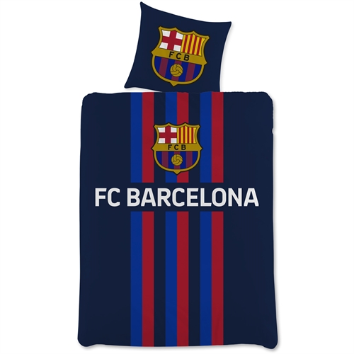 Image of FC Barcelona sengetøj - Blåt vendbart sengesæt med logo - 140x200 cm - 100% bomulds sengelinned - Fodbold sengetøj